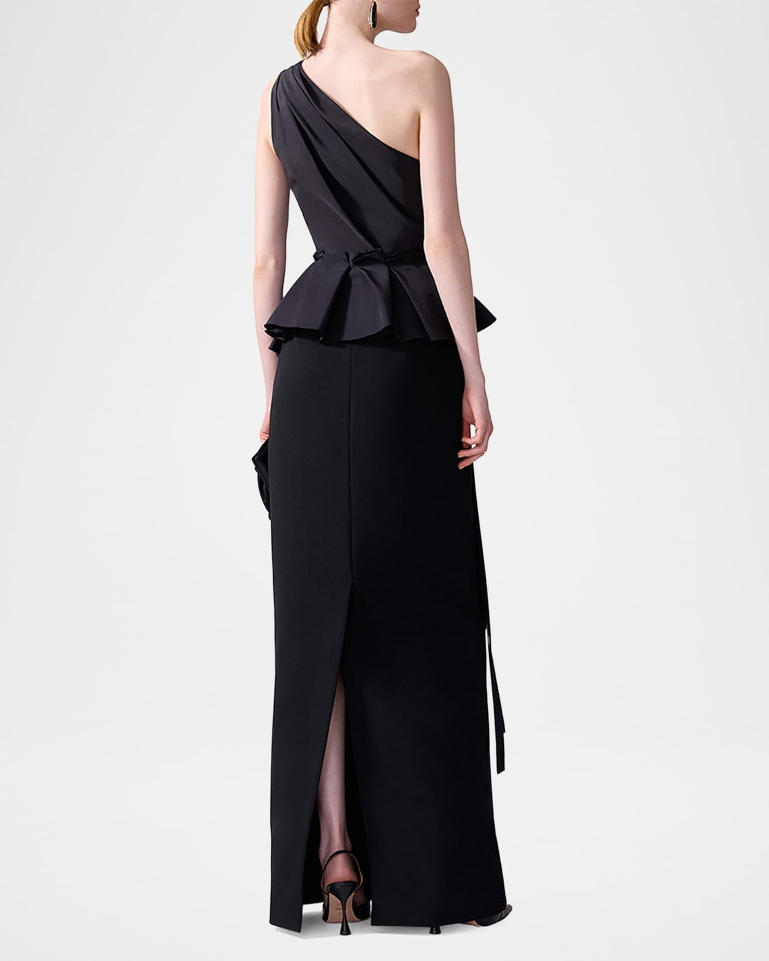 One-Shoulder Peplum Column Gown With Bow Product Image