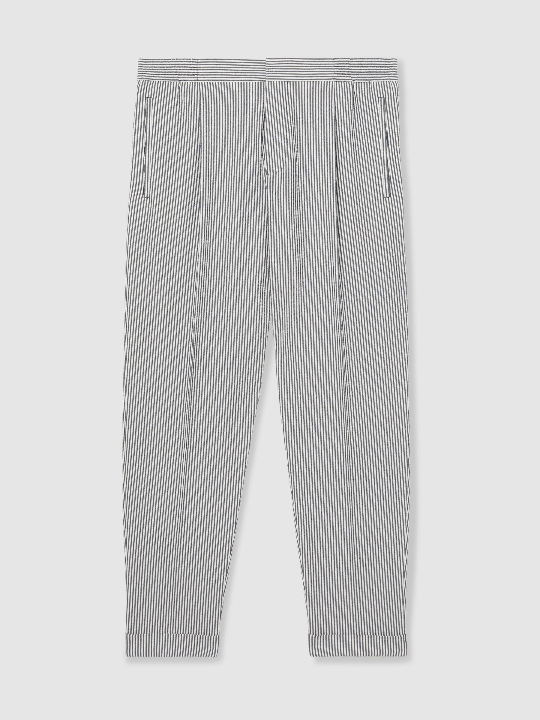 Stretch Seersucker Stripe Trousers in Navy/White Product Image