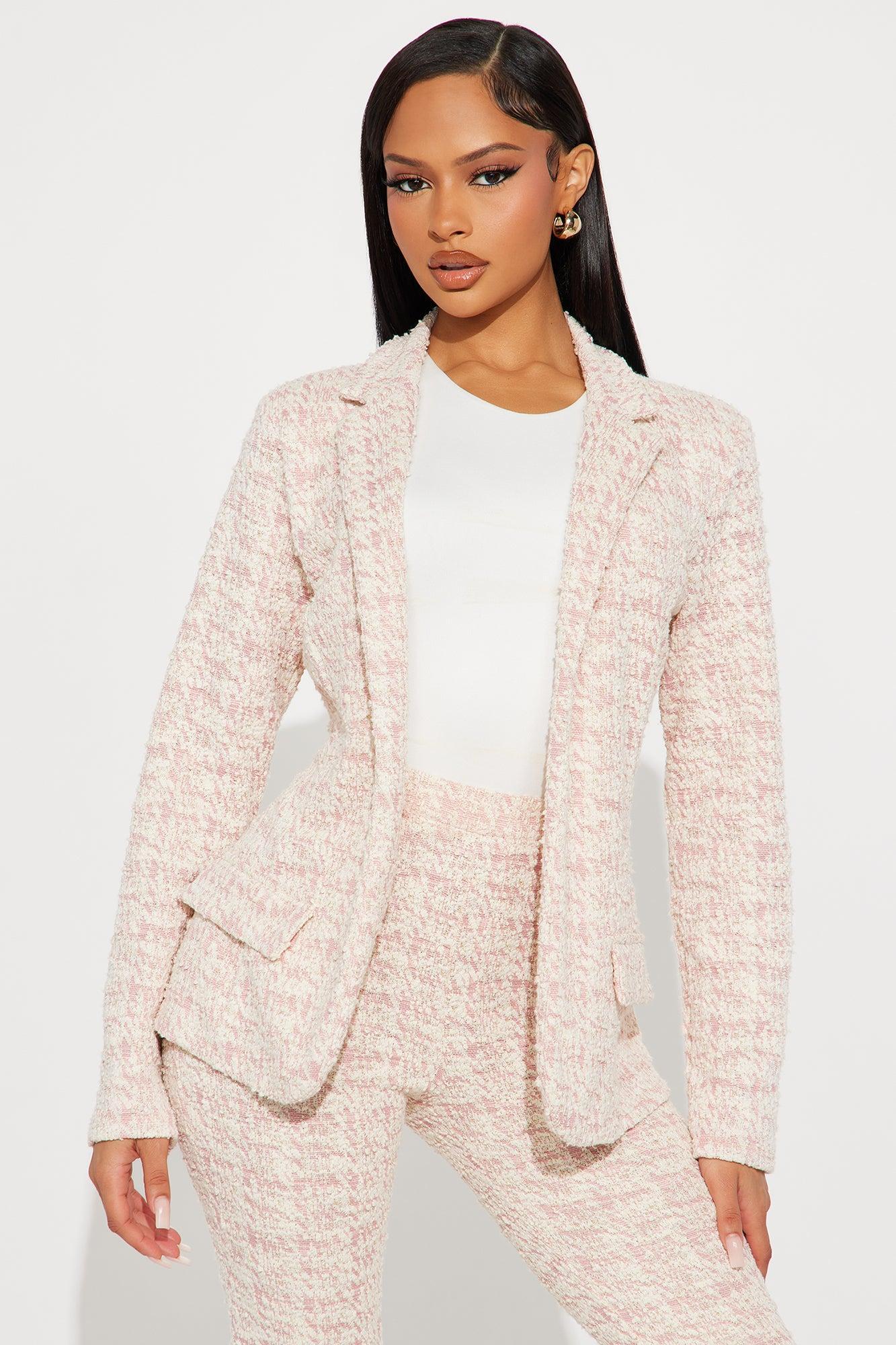 Avery Knit Tweed Blazer Pant Set - Pink Female Product Image