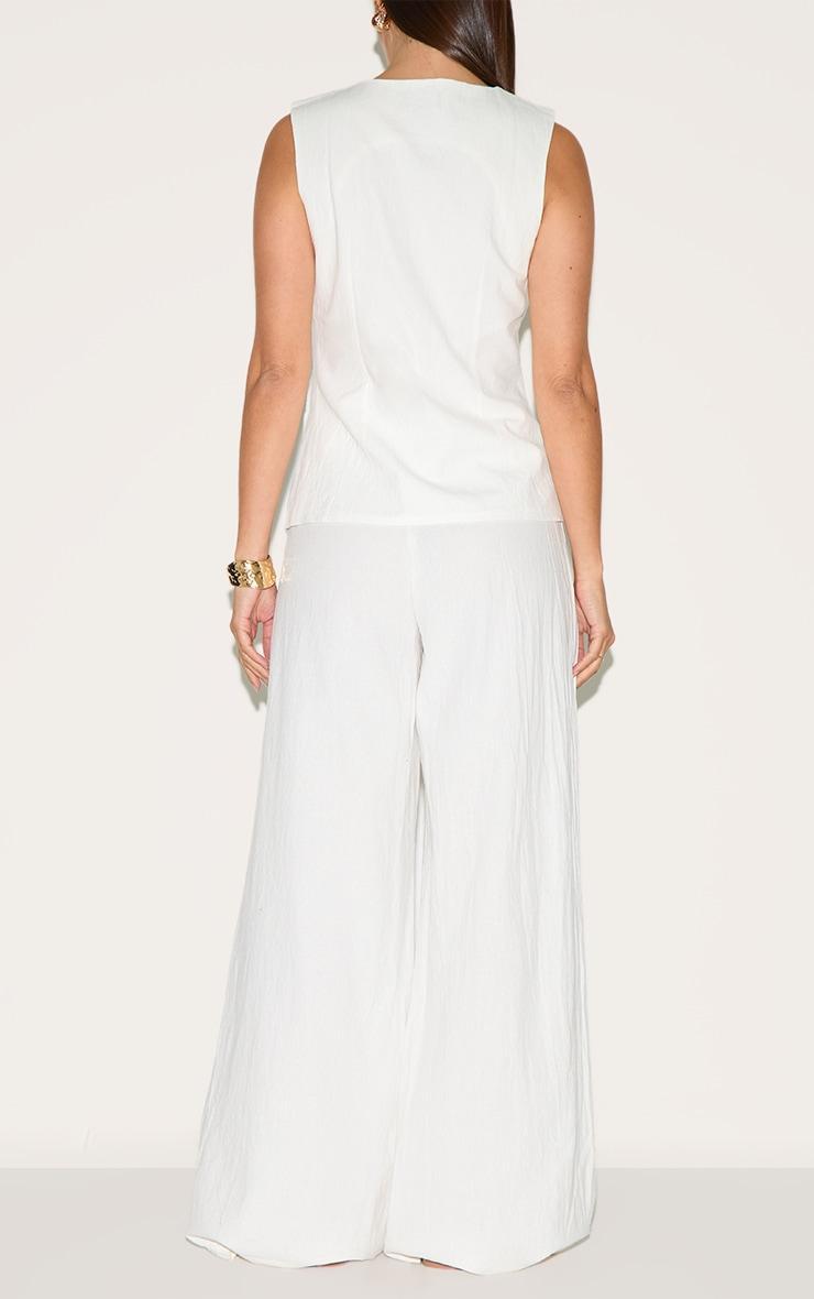 White Linen Look Wide Leg Pleated Pants Product Image