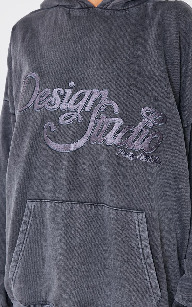 Charcoal Washed Design Studio Tonal Embroidered Hoodie Product Image