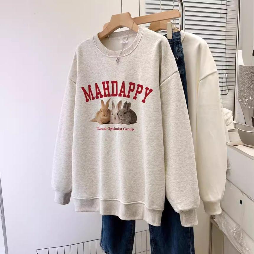 Round Neck Rabbit Print Sweatshirt Product Image