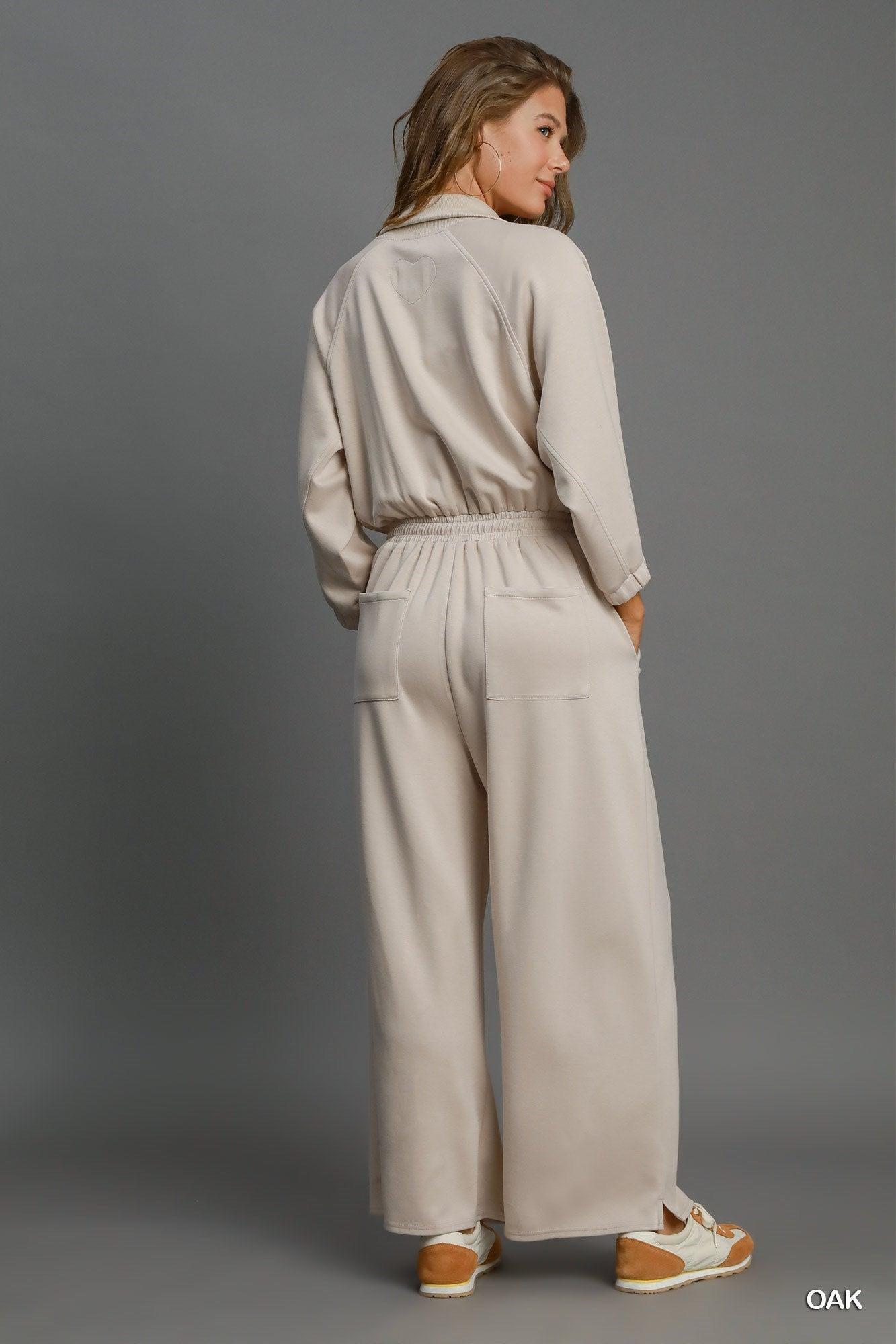 Wide Leg Luxeknit Jumpsuit- Oak Product Image