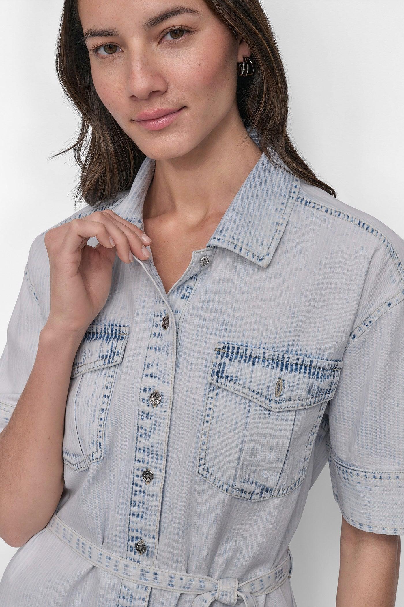 BELTED DENIM MINI SHIRT DRESS Product Image