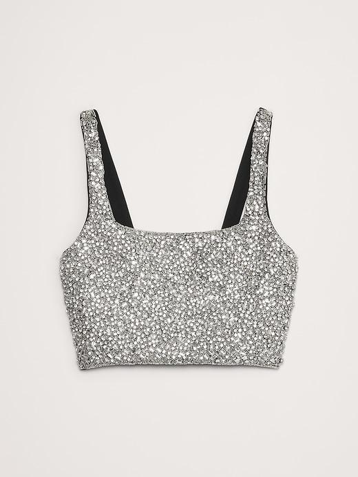 Embellished Satin Square-Neck Cropped Tank Product Image