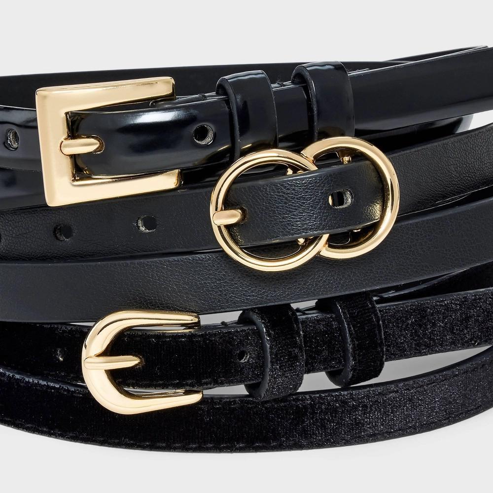 Womens Double O Ring Belt 3pk - A New Day Black Product Image