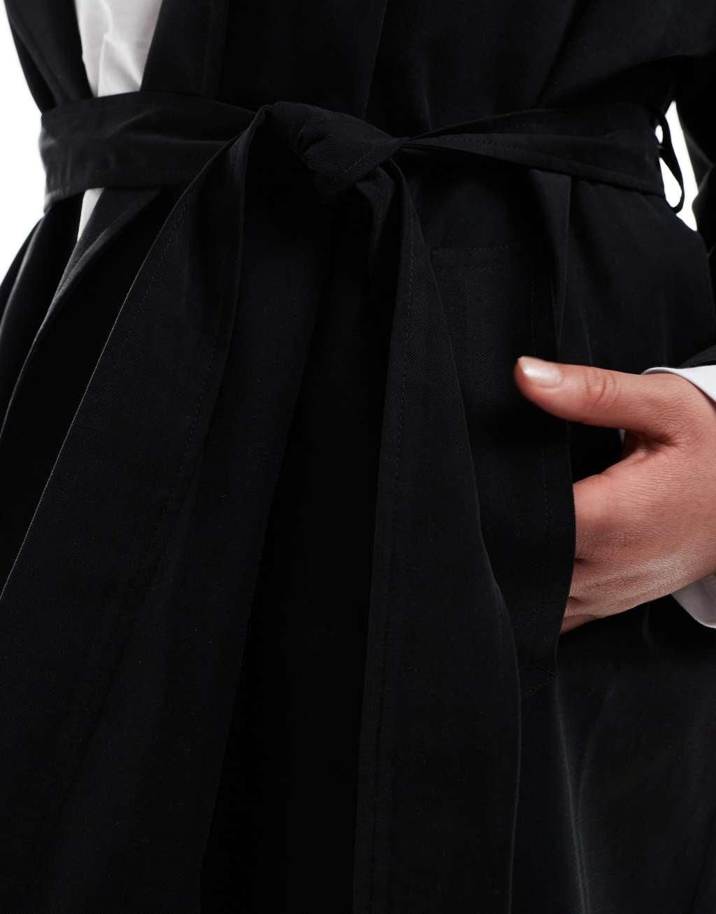 ASOS DESIGN Curve waterfall collar trench coat in black | ASOS Product Image