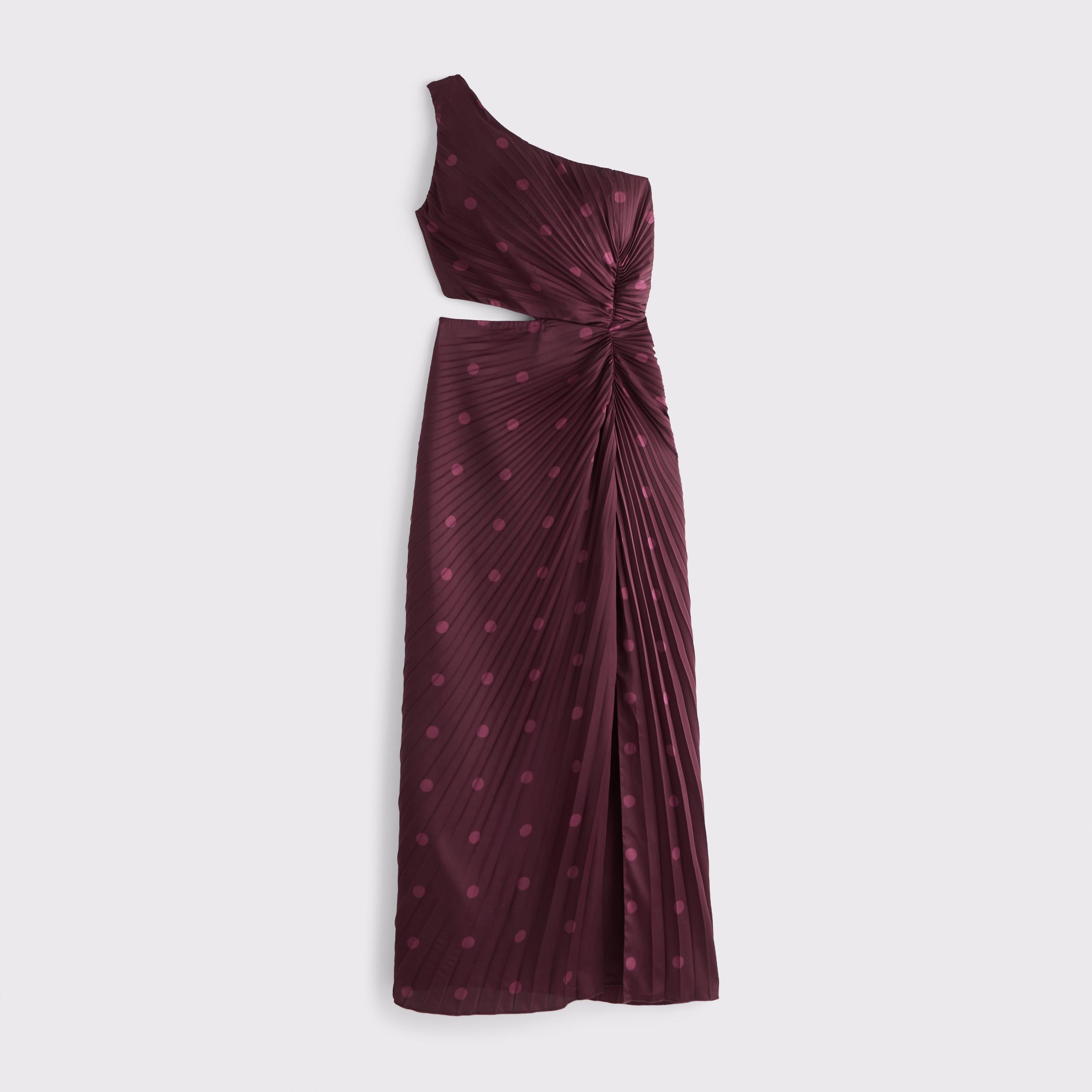 The A&F Giselle Pleated One-Shoulder Cutout Maxi Dress Product Image