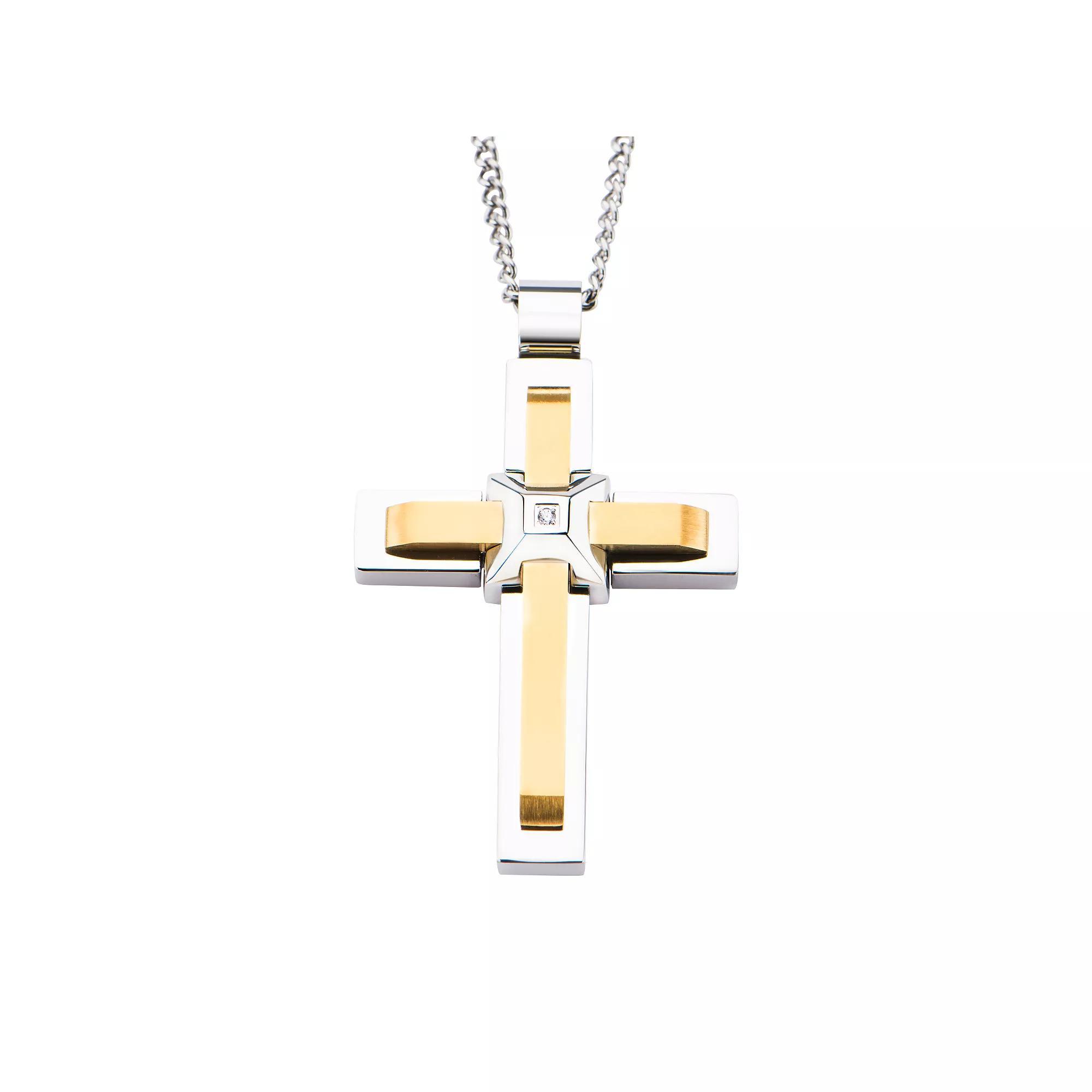 Men's Two-Tone Cross Pendant Necklace, Size: 24", Two Tone Product Image