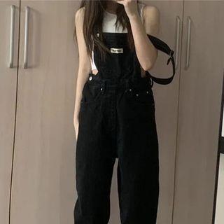 High-Waist Washed Straight-Cut Jumpsuit Product Image