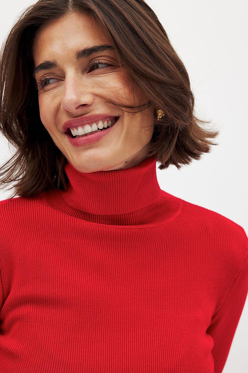 Long Sleeve Turtleneck Ribbed Knitted Top Product Image