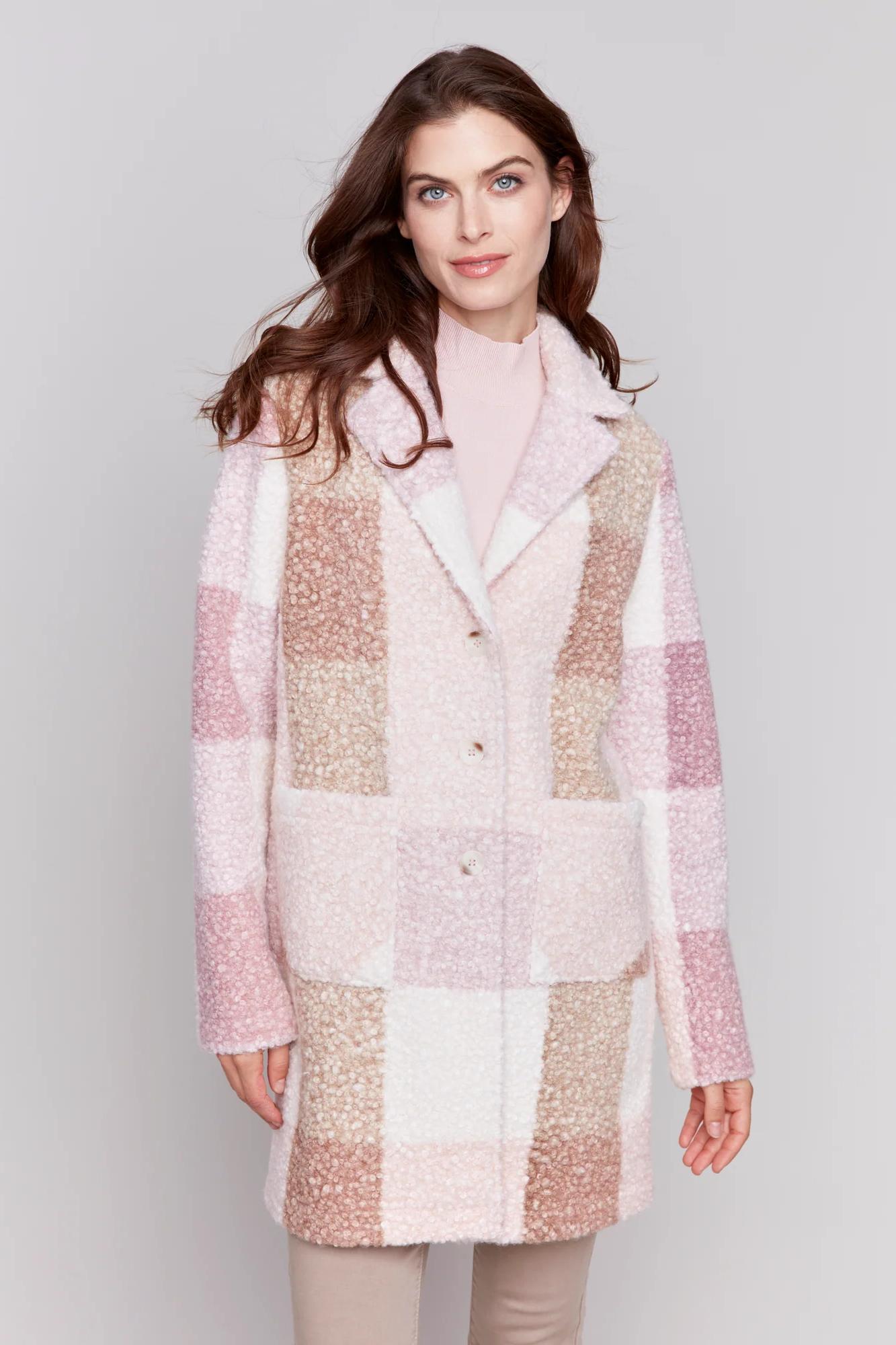 Boucle knit tailored collar coat Product Image