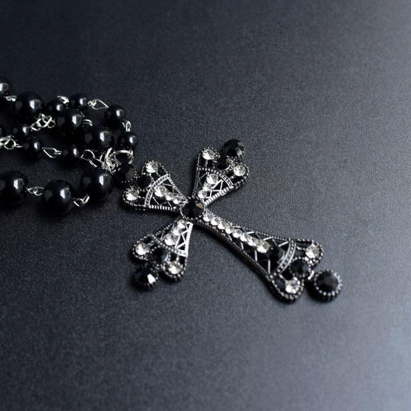 Cross Pendant Layered Bead Alloy Choker Product Image