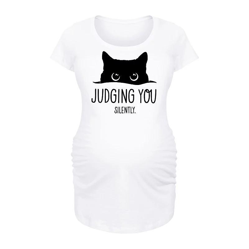 Maternity Judging You Silently Cat Graphic Tee, Womens Grey Dark Red Product Image