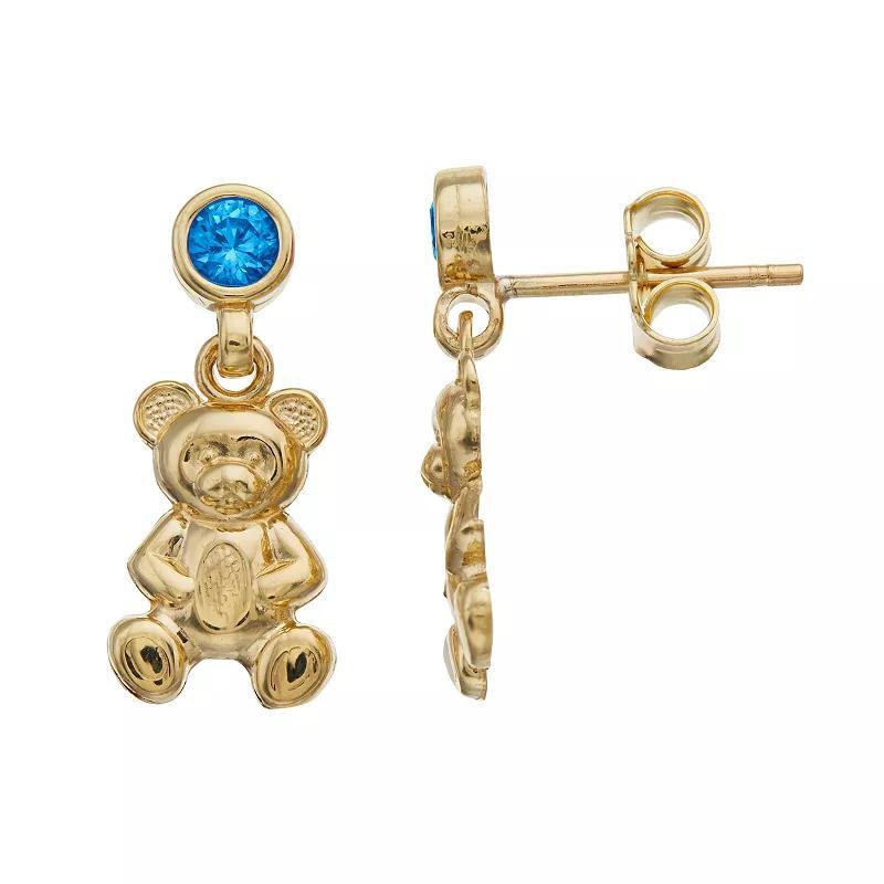 Kristen Kesho 10k Gold Lab-Created Gemstone Birthstone Bear Dangle Earrings, Womens, Dec Product Image