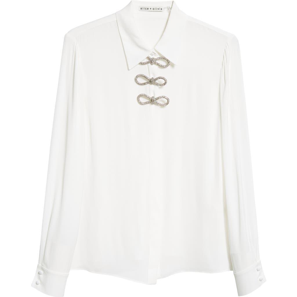 ALICE AND OLIVIA Alice + Olivia Willa Bow-embellished Crepe De Chine Shirt In Off White Product Image