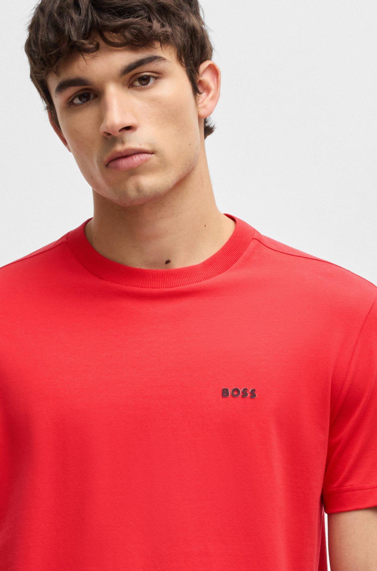 BOSS - Stretch-cotton regular-fit T-shirt with contrast logo - Light Red Product Image