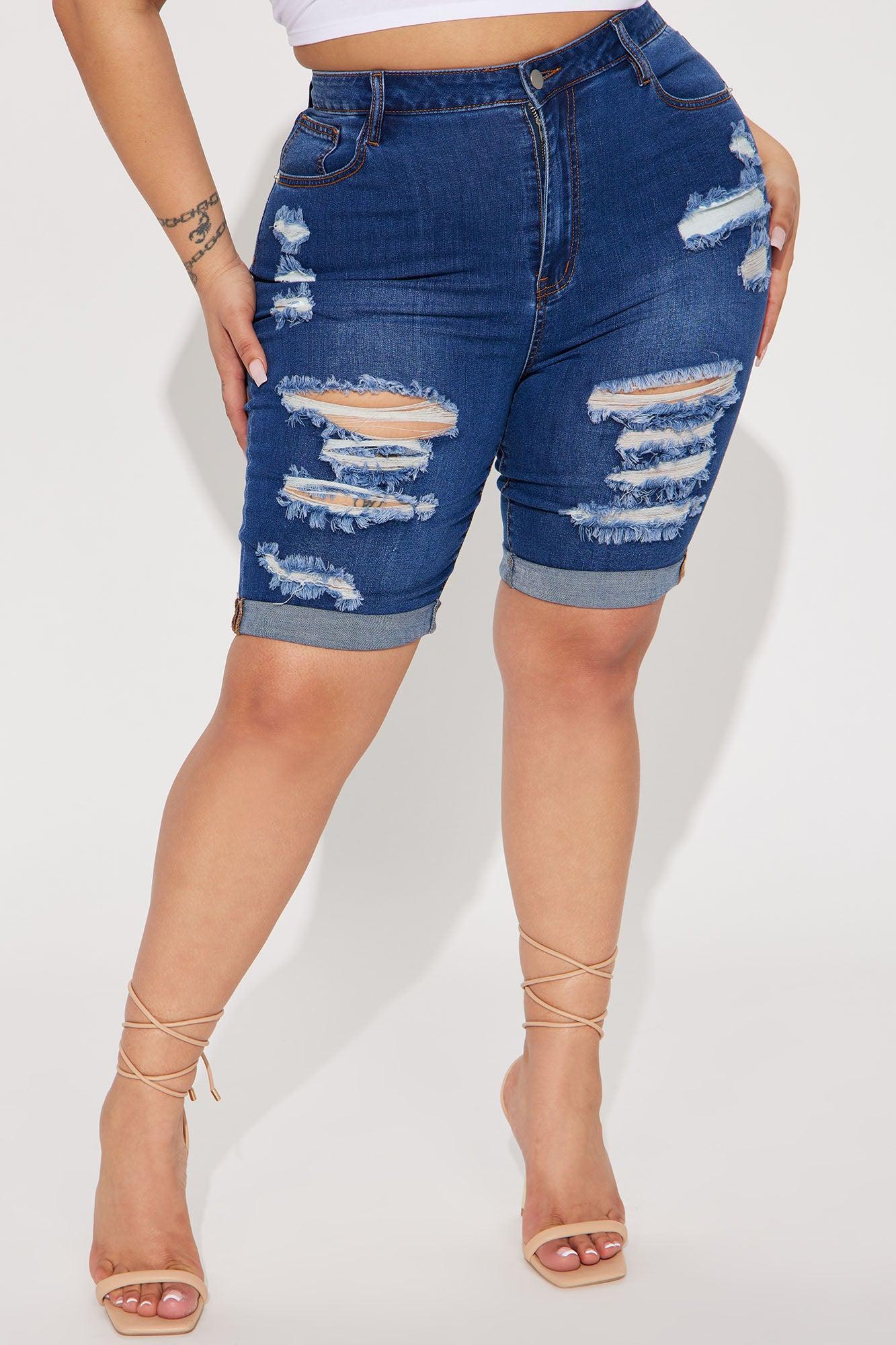 Acting Nice Stretch  Denim Bermuda Shorts - Dark Wash Product Image