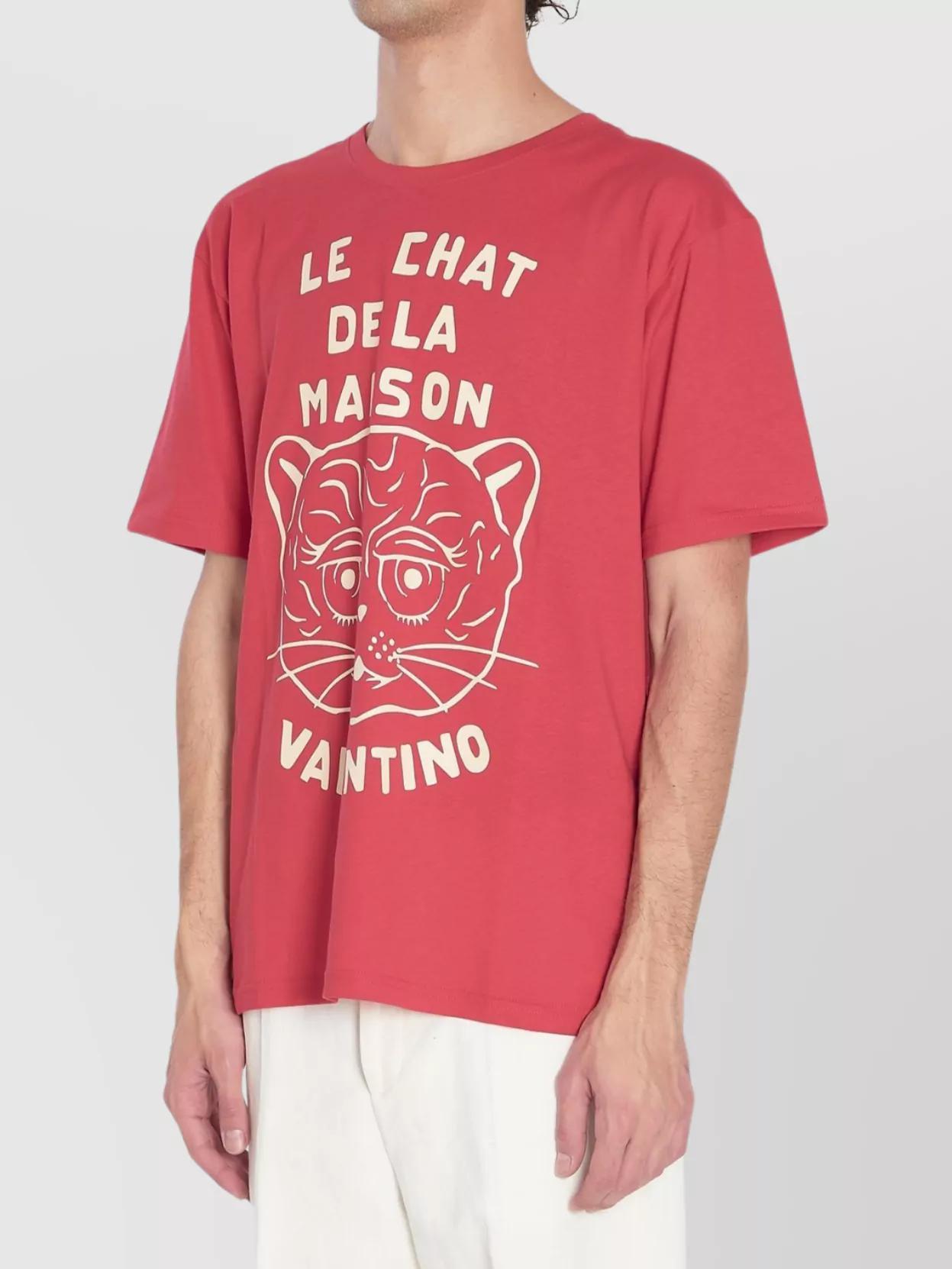 VALENTINO Graphic Print House Cat Crew Neck T-shirt In Red Product Image