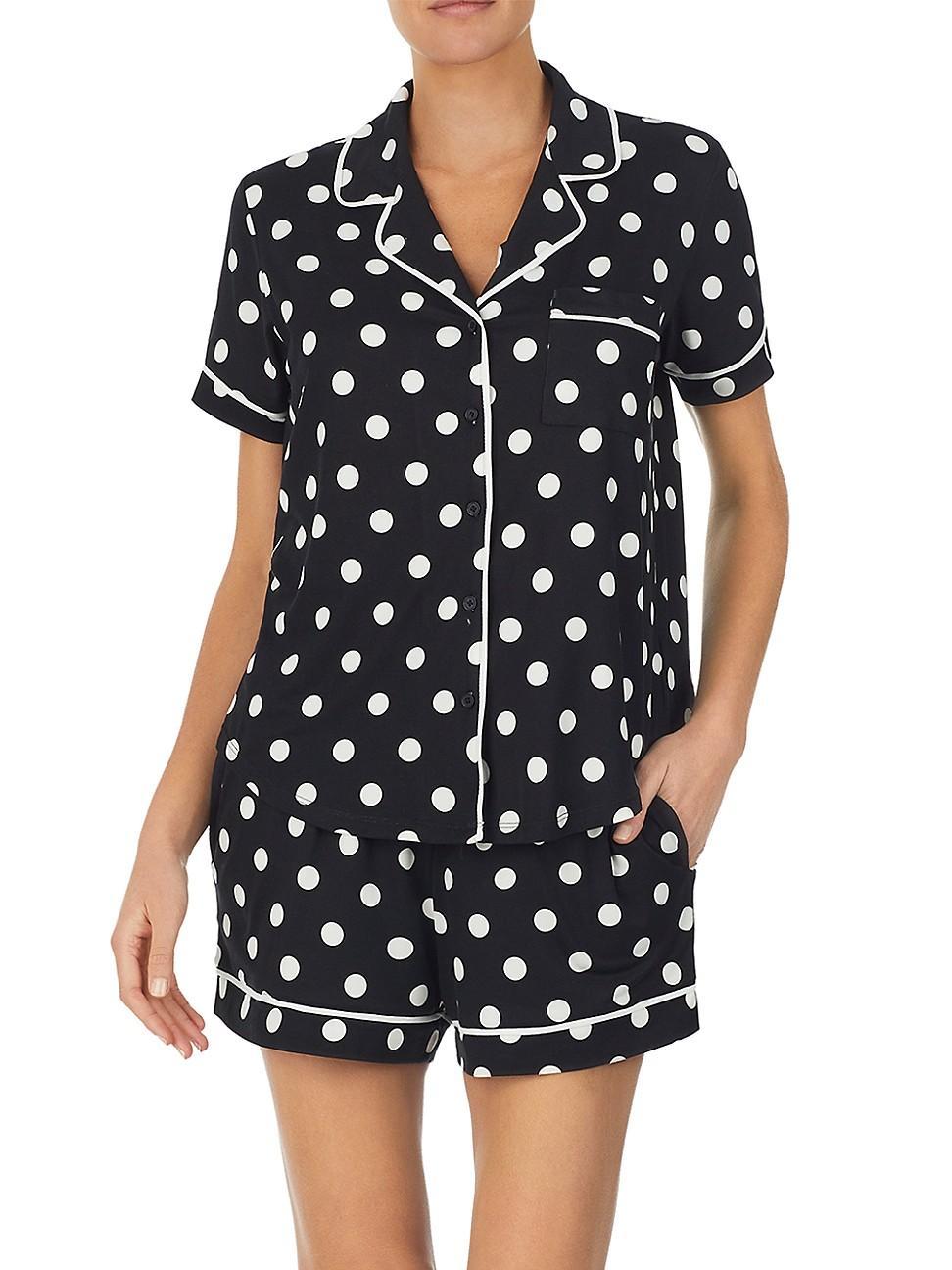 kate spade new york Dot Print Short Sleeve Notch Collar Jersey Knit Shorty Pajama Set Product Image