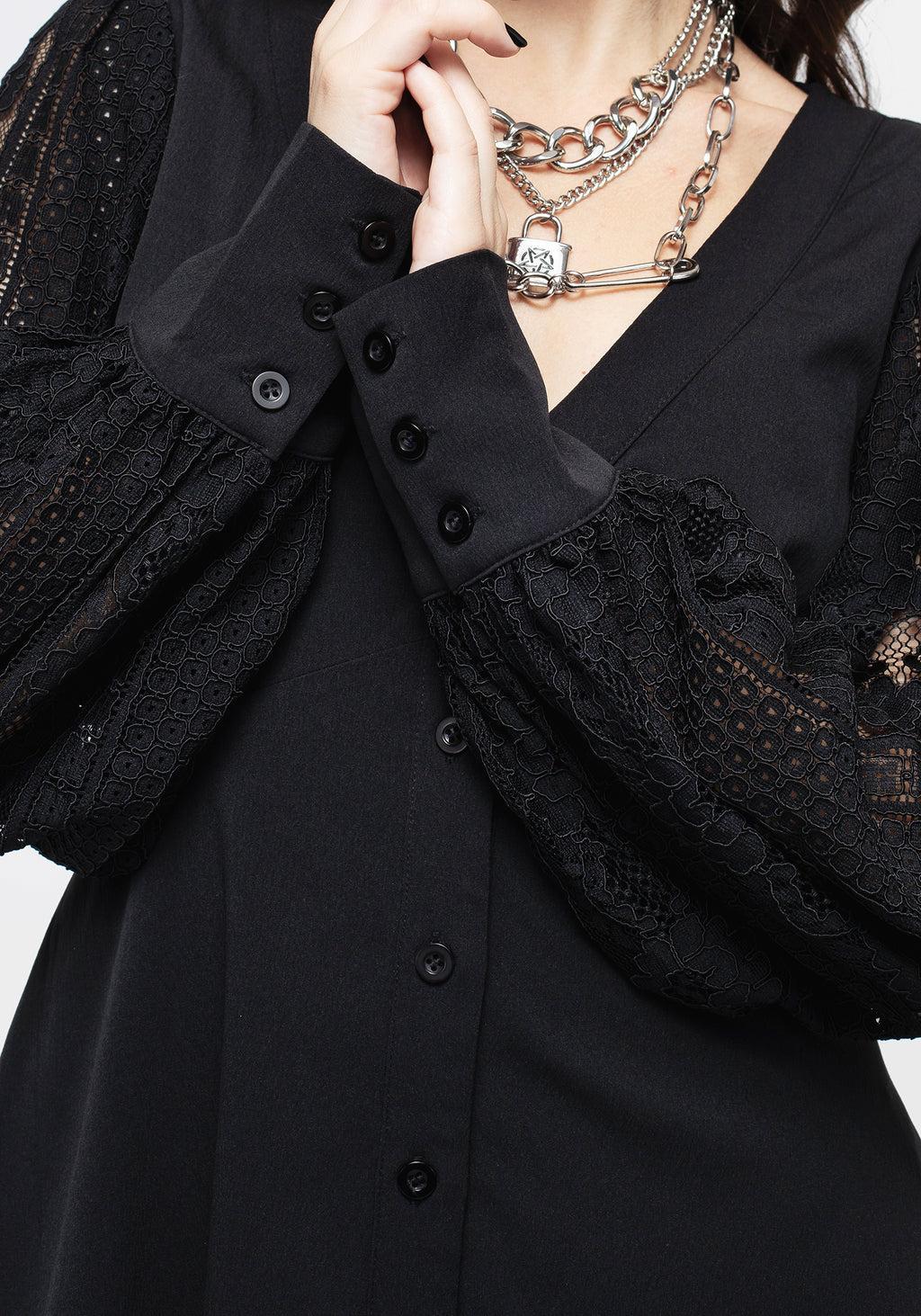 Covenant Lace Sleeve Button Up Mini Dress Product Image