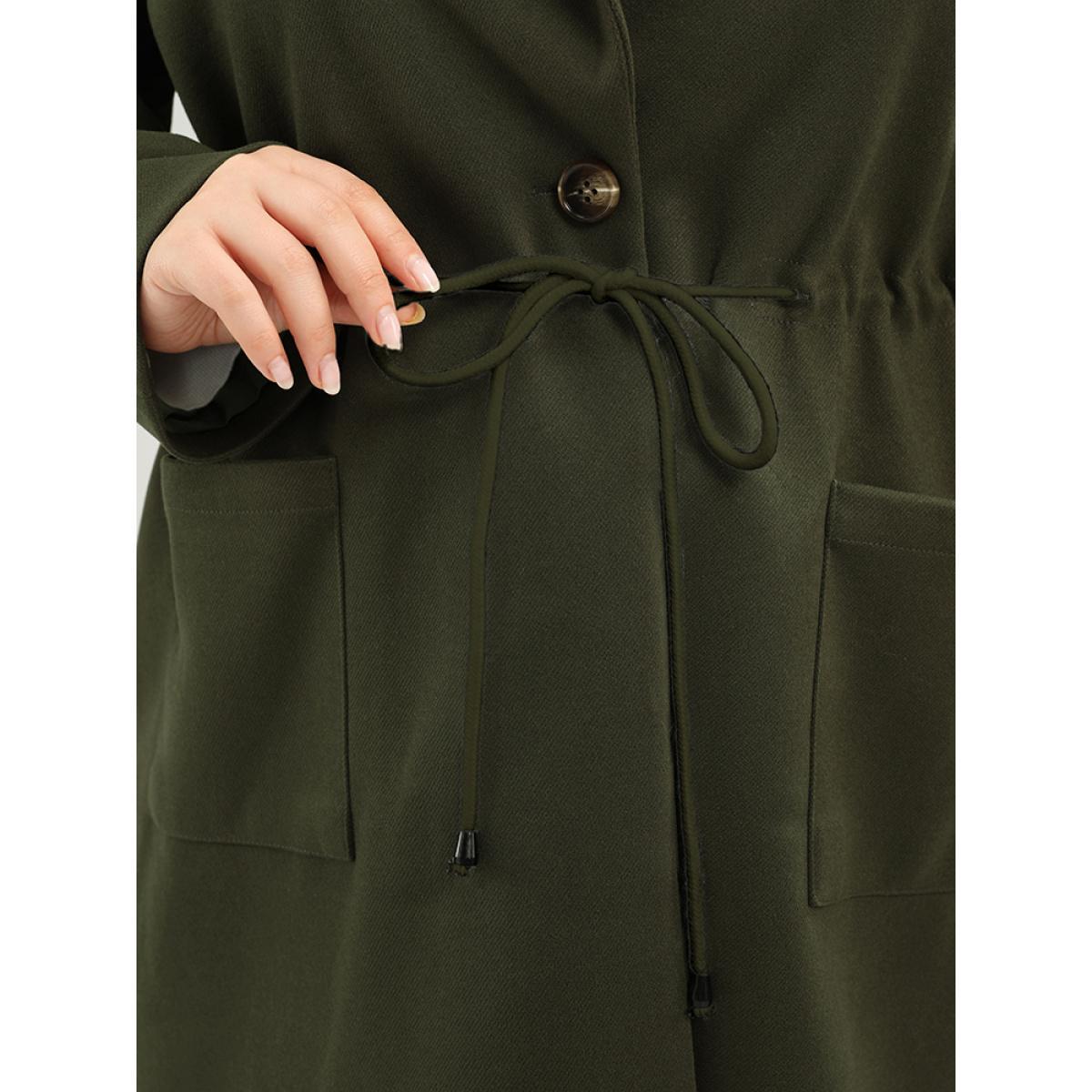 Plus Size Solid Button Up Pocket Drawstring Shirt Collar Coat Women ArmyGreen Casual Ladies Dailywear Winter Coats BloomChic 10/M Product Image