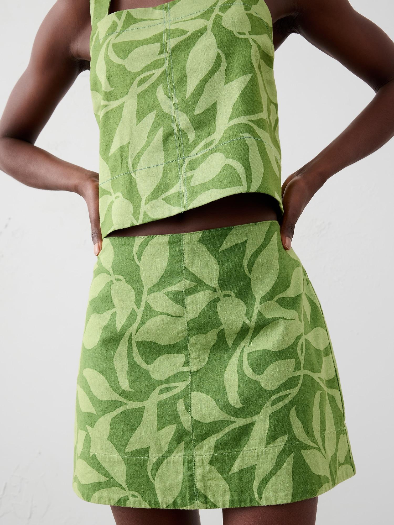 Linen-Blend Topstitched Mini Skirt Product Image