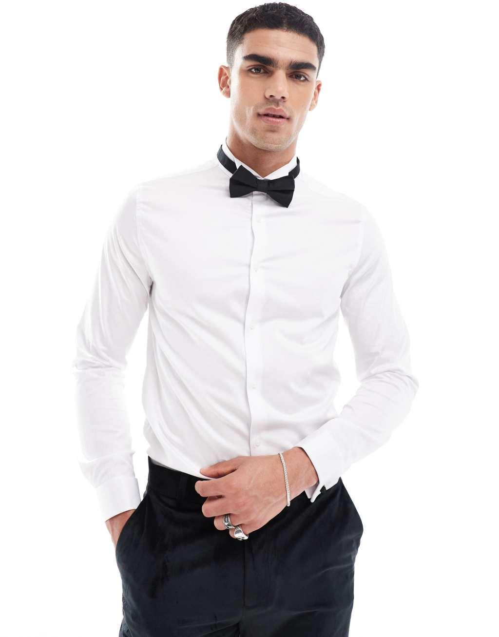 ASOS DESIGN slim fit sateen dress shirt in white Product Image