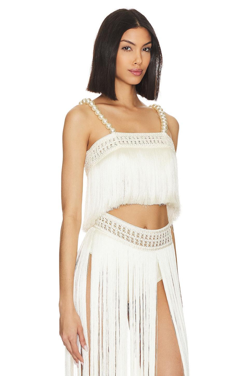 Pearl Beaded Fringe Crop Top PatBO Product Image