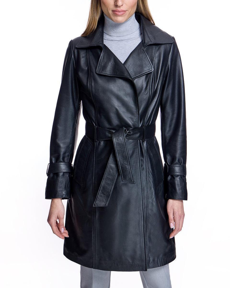 Julia and Stella by Maximilian Belted Leather Coat -Max Product Image