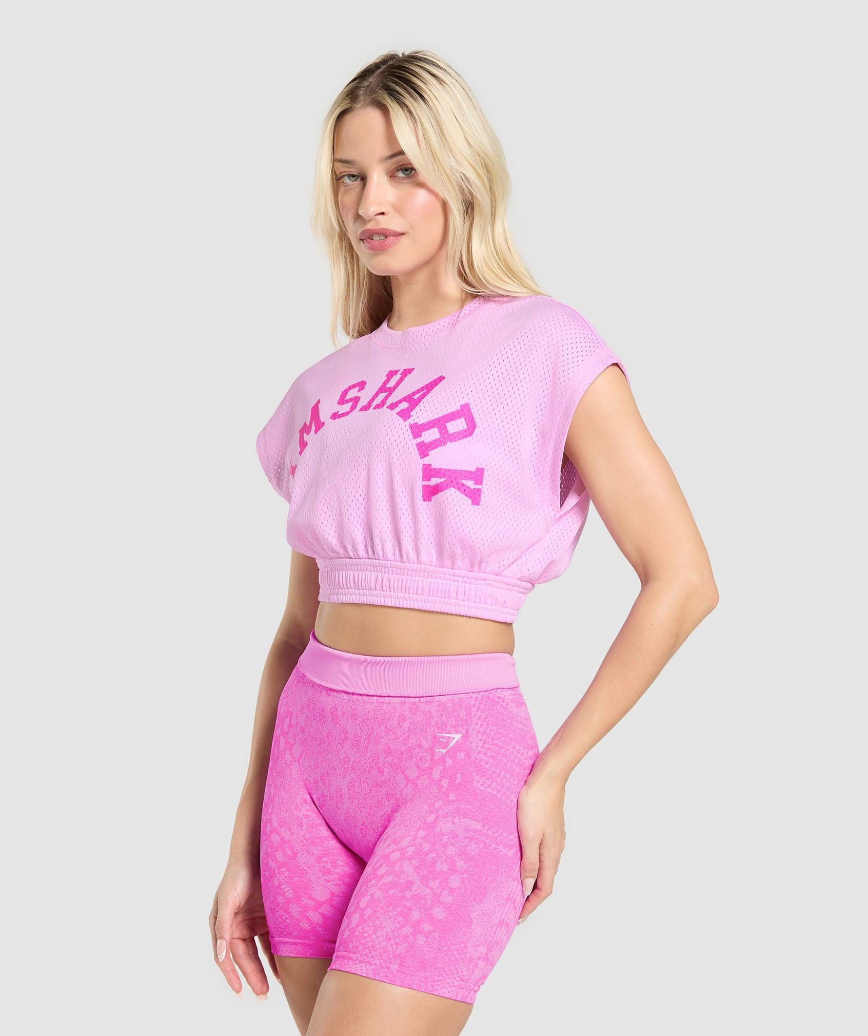Gymshark Mesh Graphic Crop Top - Sour Pink Female Product Image
