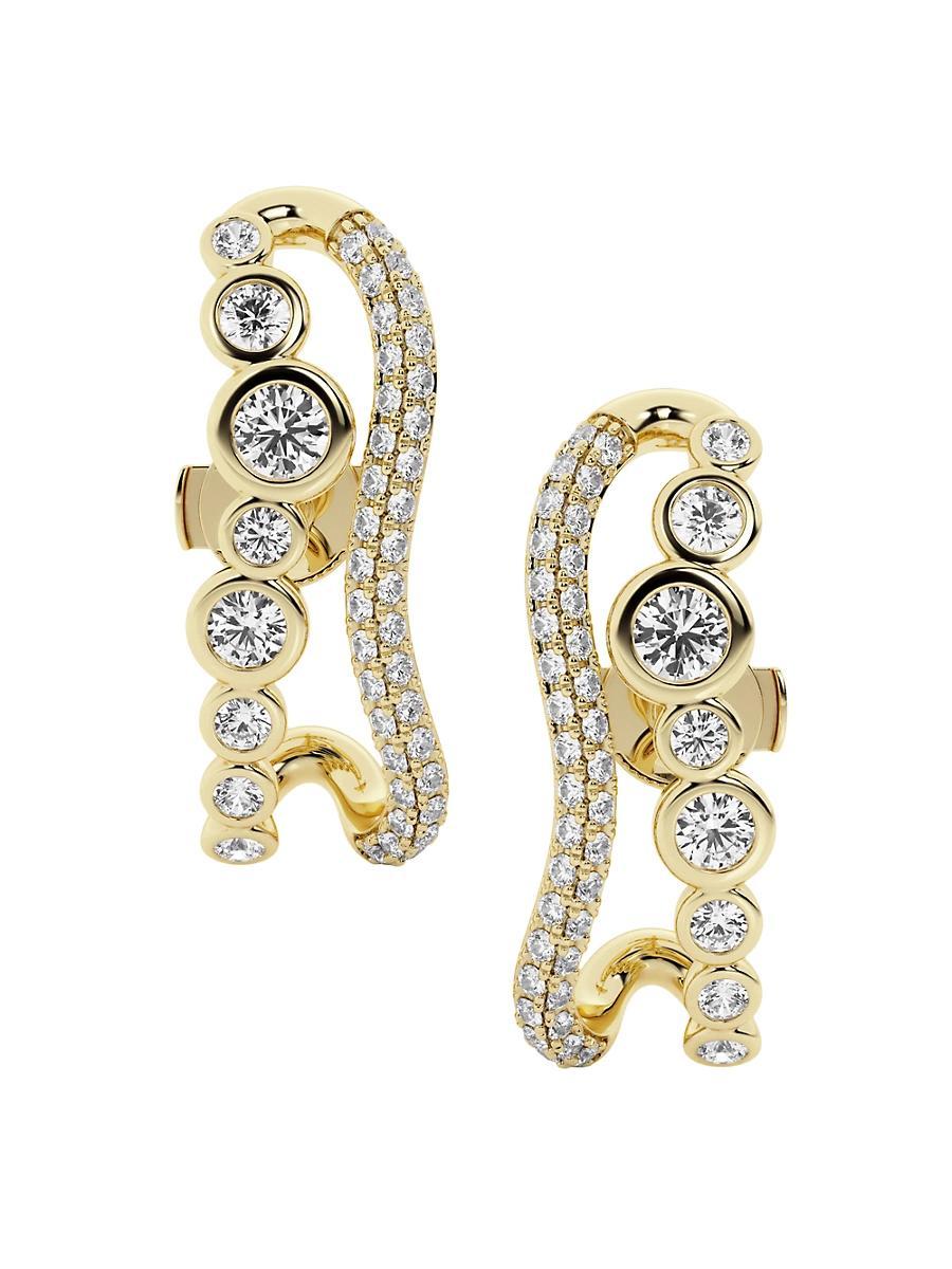 Womens 14K Yellow Gold & 1.50 TCW Lab-Grown Diamond Wavy Suspender Stud Earrings Product Image