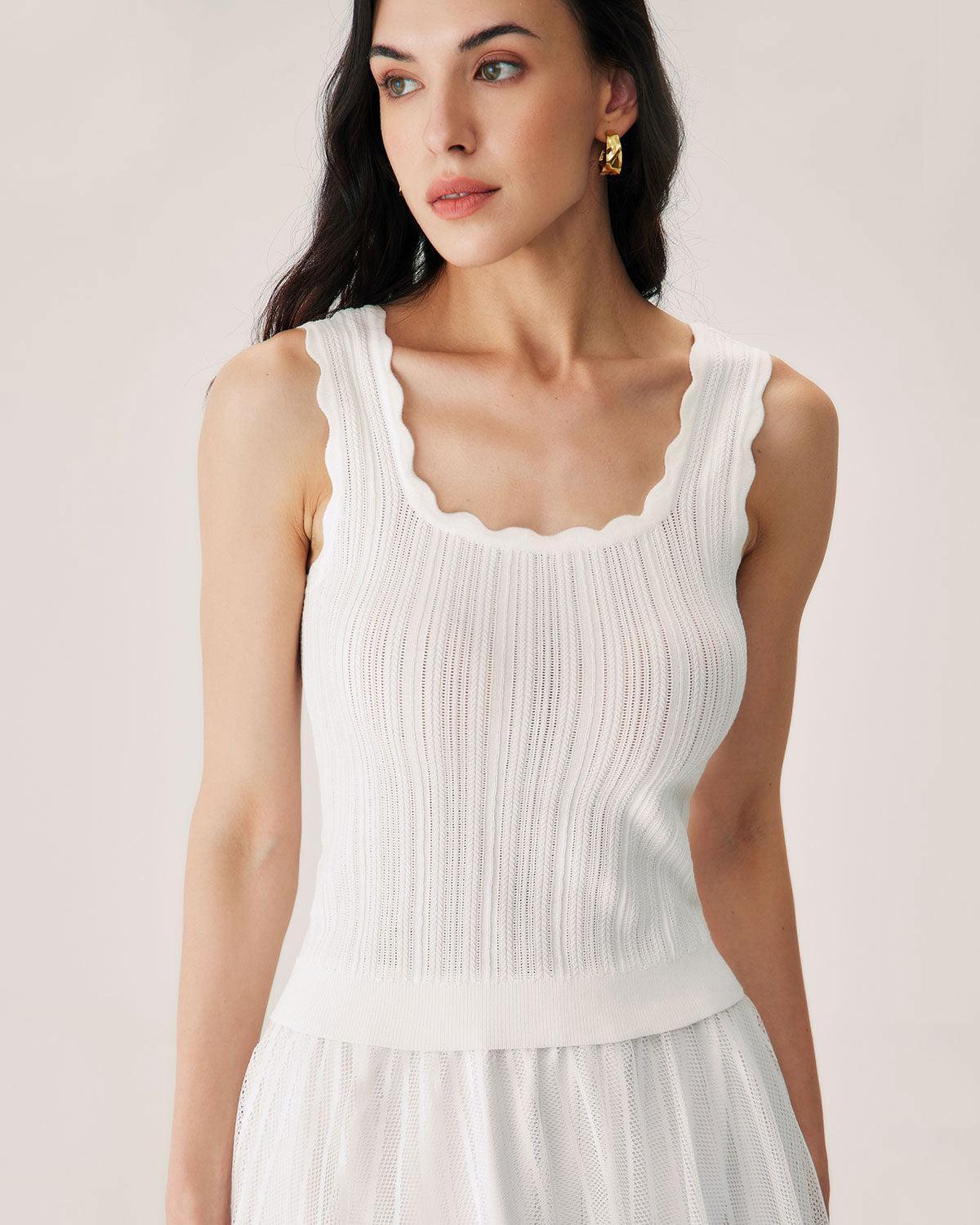 White Hollow Slim Tank Top Product Image