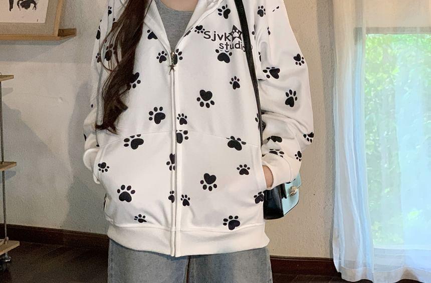 Paw Print Zip Oversized Hoodie Product Image