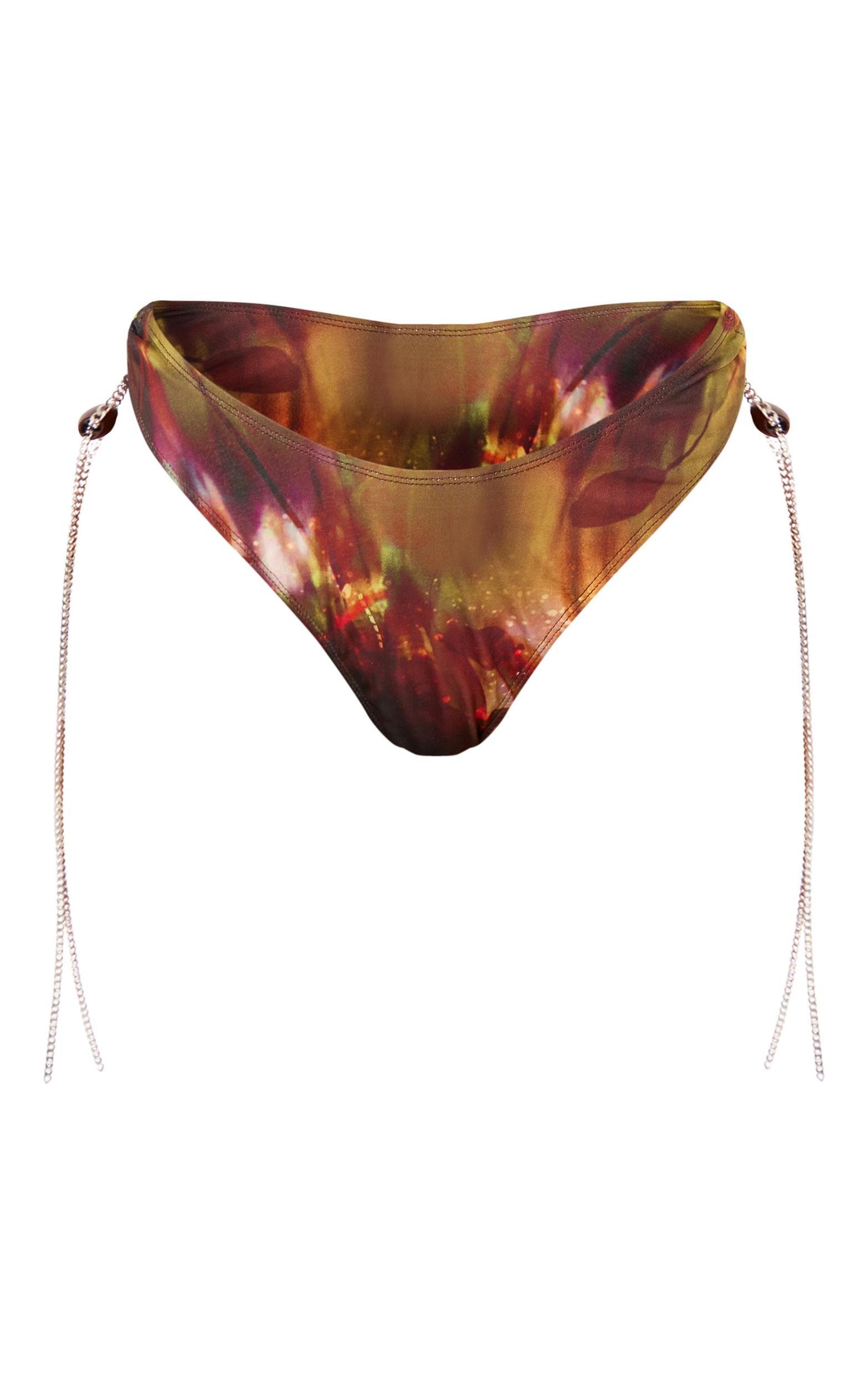 Multi Abstract Print Chain Side High Leg Bikini Bottoms Product Image