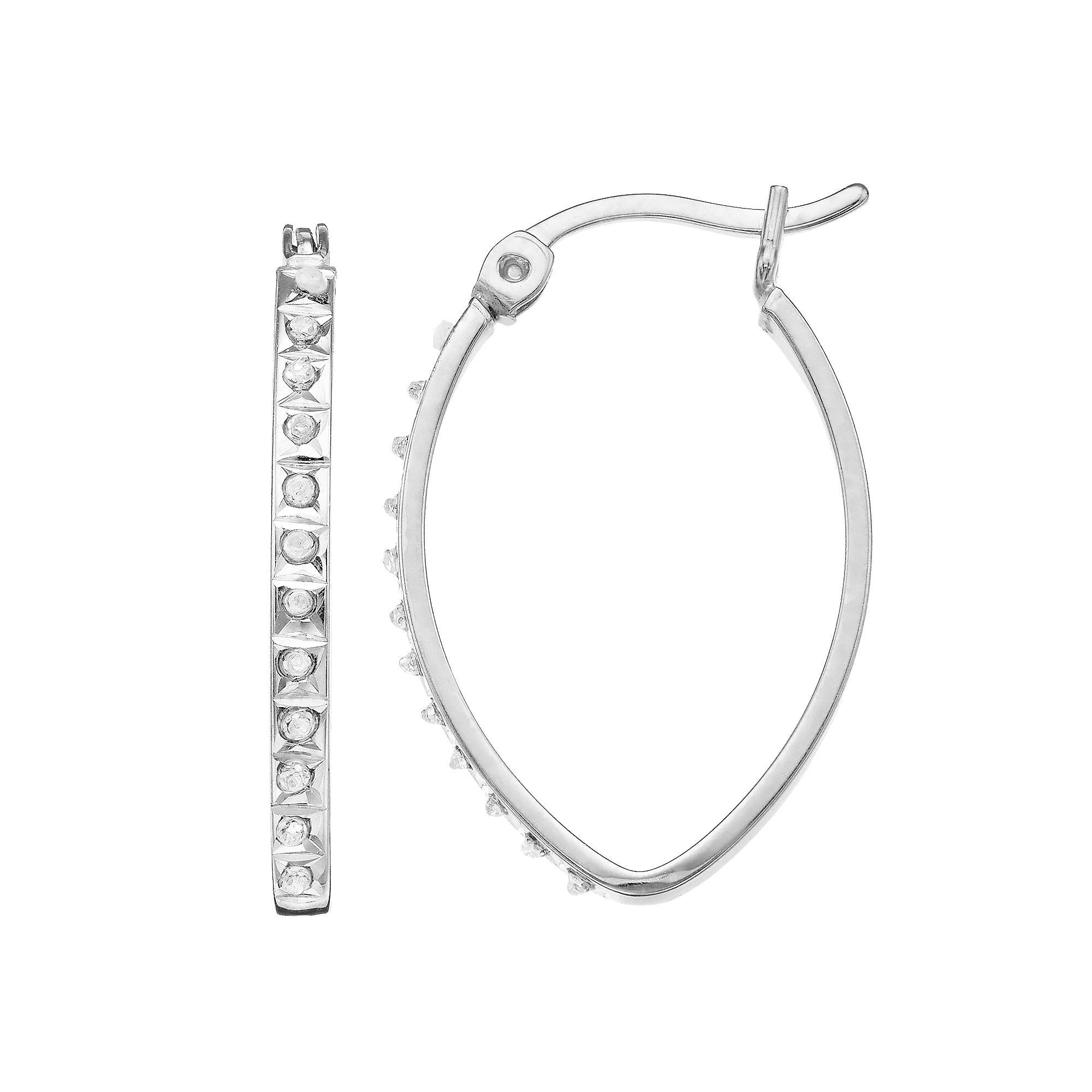 Diamond Mystique Sterling Silver Diamond Accent Oval Hoop Earrings, Women's, White Over Silver Product Image