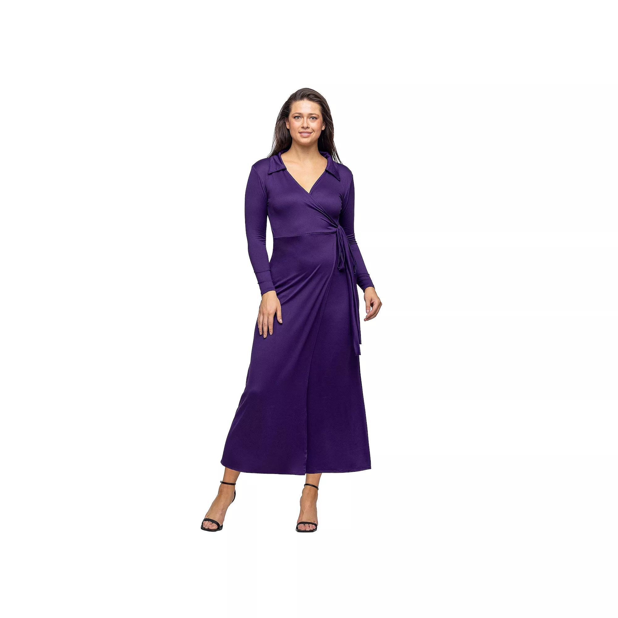 Women's 24Seven Comfort Apparel Comfortable Collared Wrap Maxi Dress,  Product Image