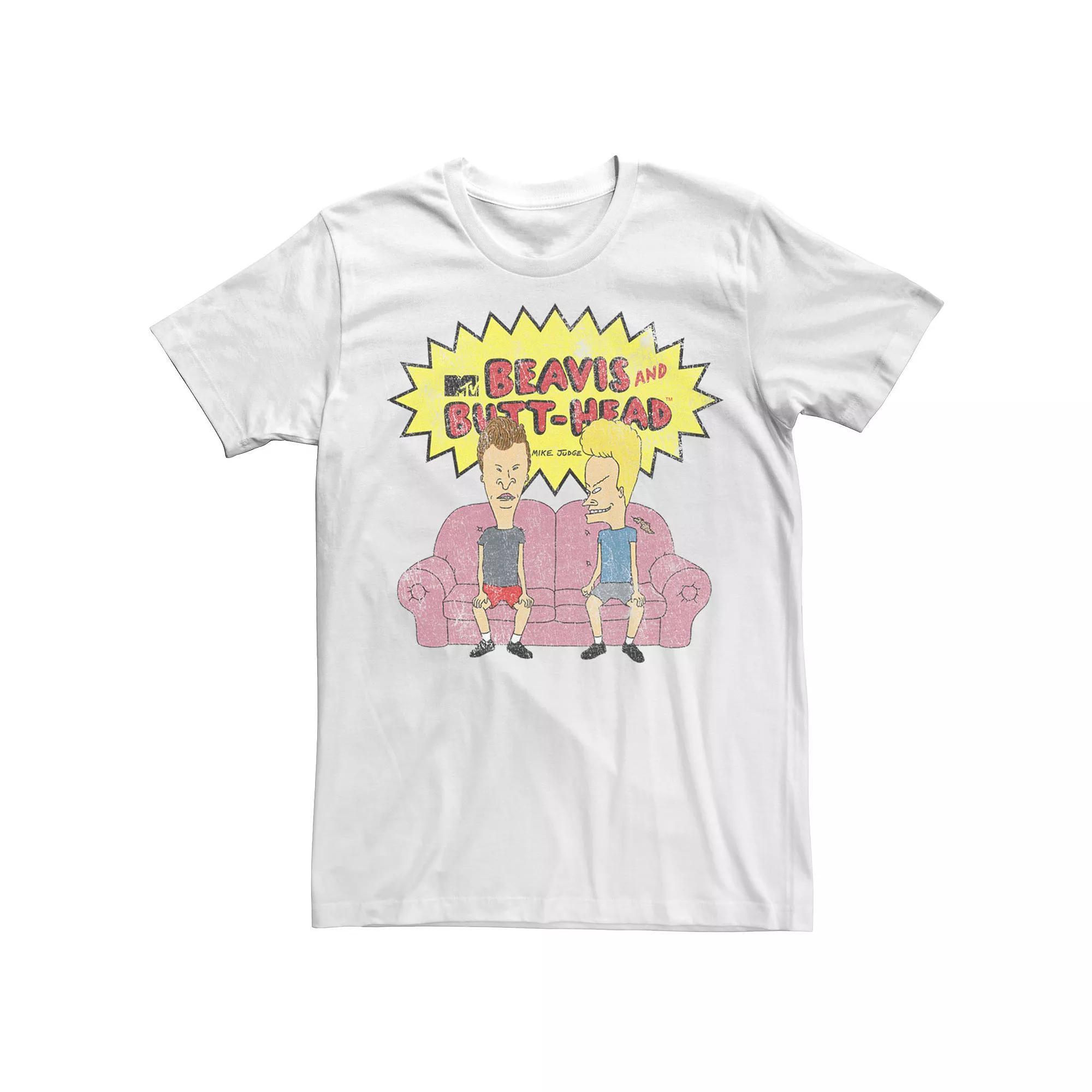 Men's Beavis and Butthead Distressed Couch Logo Tee, Size: Small, White Product Image