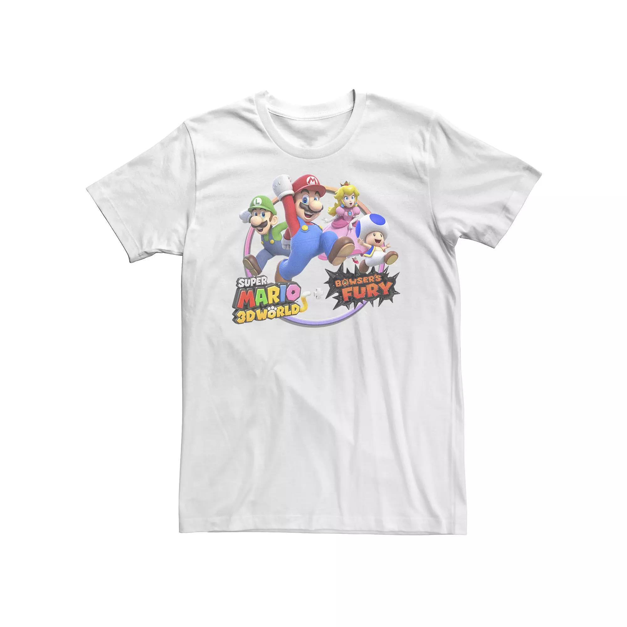 Big & Tall Nintendo Super Mario 3D World Bowser's Fury Group Rainbow Circle Tee, Men's, Size: Large Tall, White Product Image