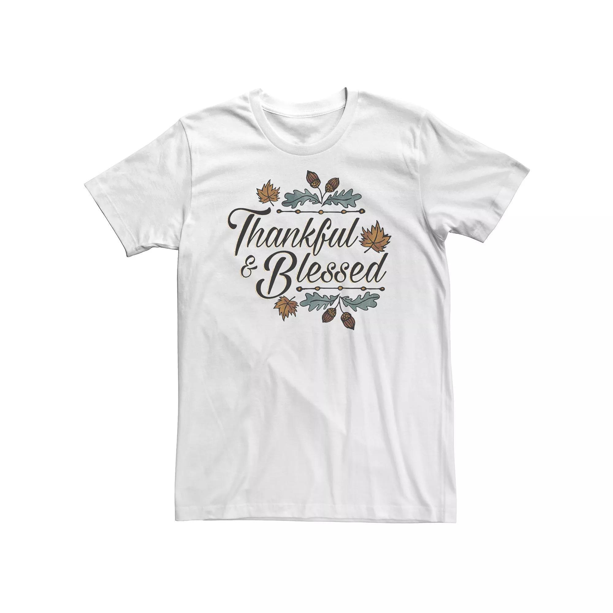 Big & Tall "Thankful & Blessed" Autumn Design Tee, Men's, Size: Large Tall, White Product Image