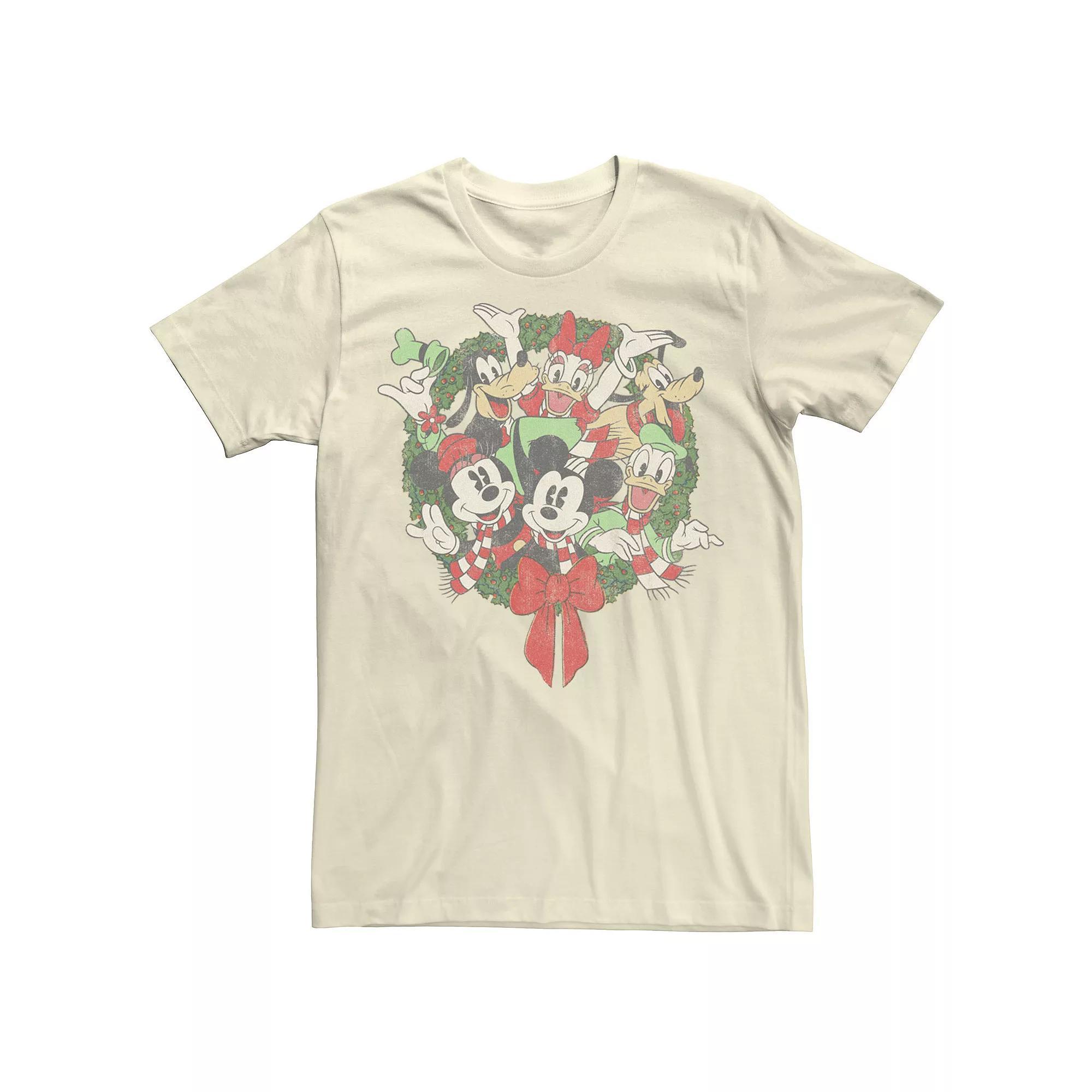 Disney's Group Shot Christmas Wreath Men's Tee, Size: Medium, Natural Product Image