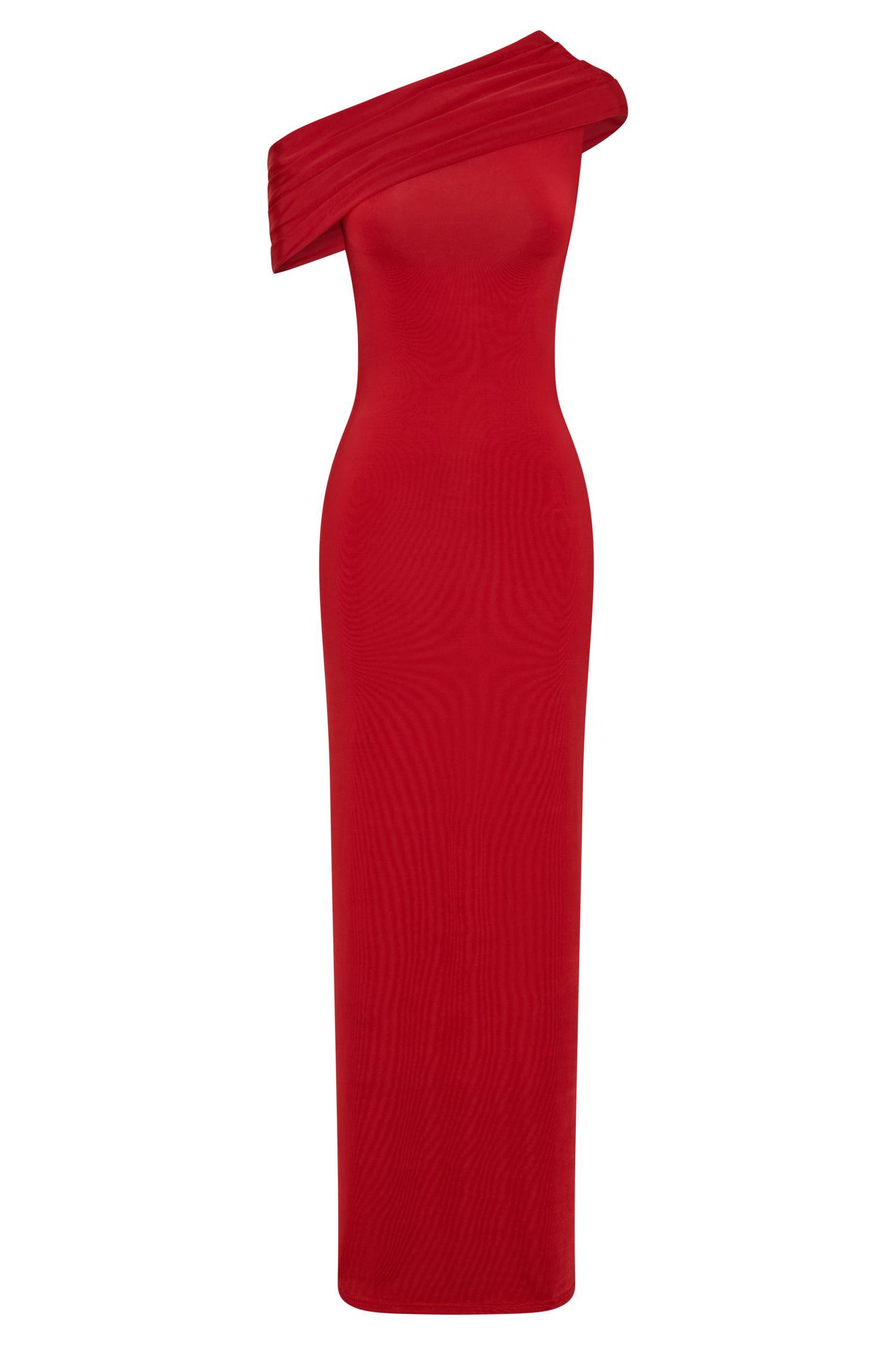 Cassandra Off Shoulder Slinky Maxi Dress - Red Product Image