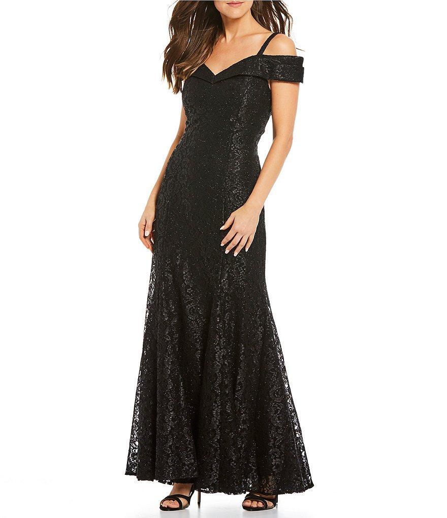 R & M Richards Off-the-Shoulder Cap Sleeve Floral Lace Mermaid Gown Product Image