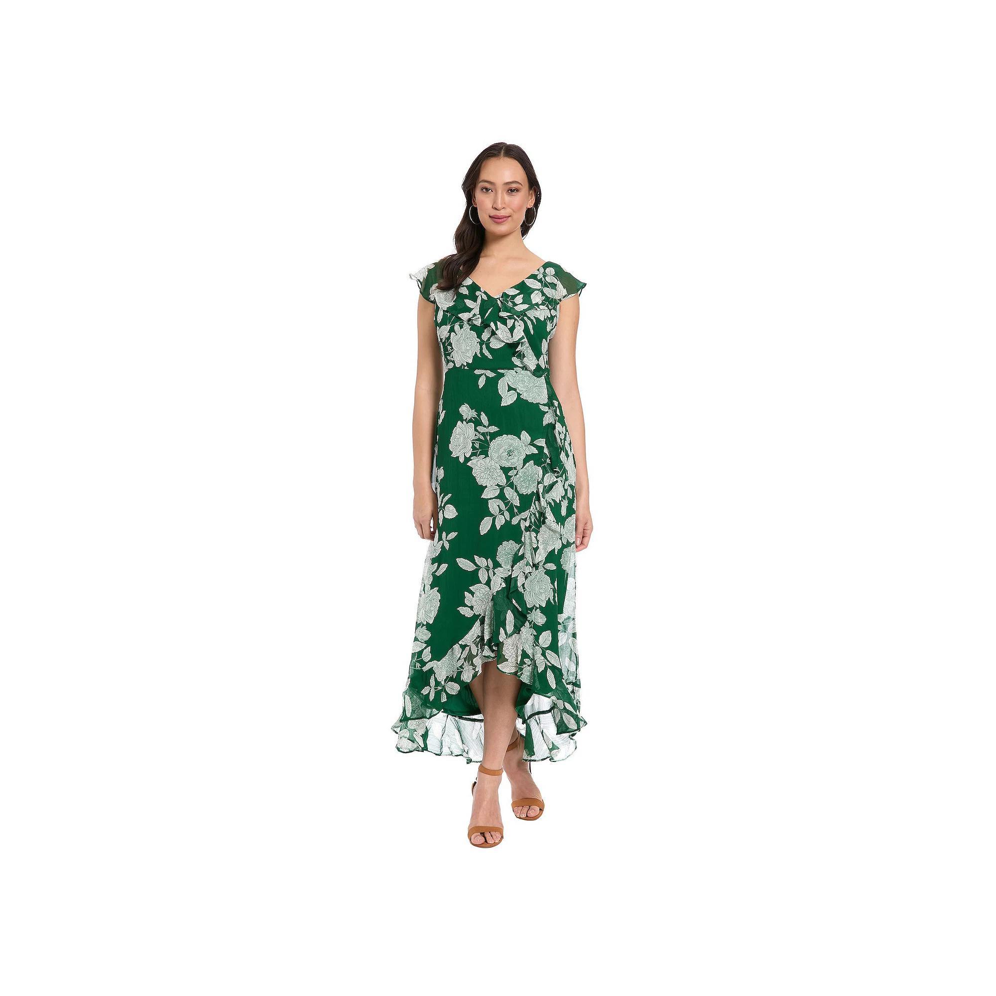 Women's London Times Ruffled Maxi Dress, Size: 8, Green White Product Image