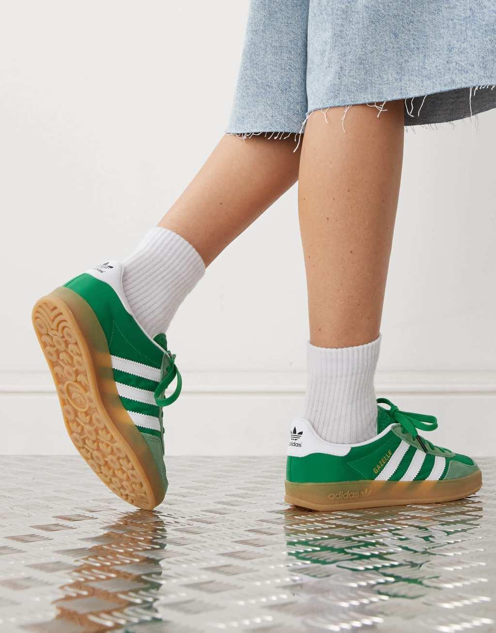 adidas Originals Gazelle Indoor sneakers in green and white Product Image