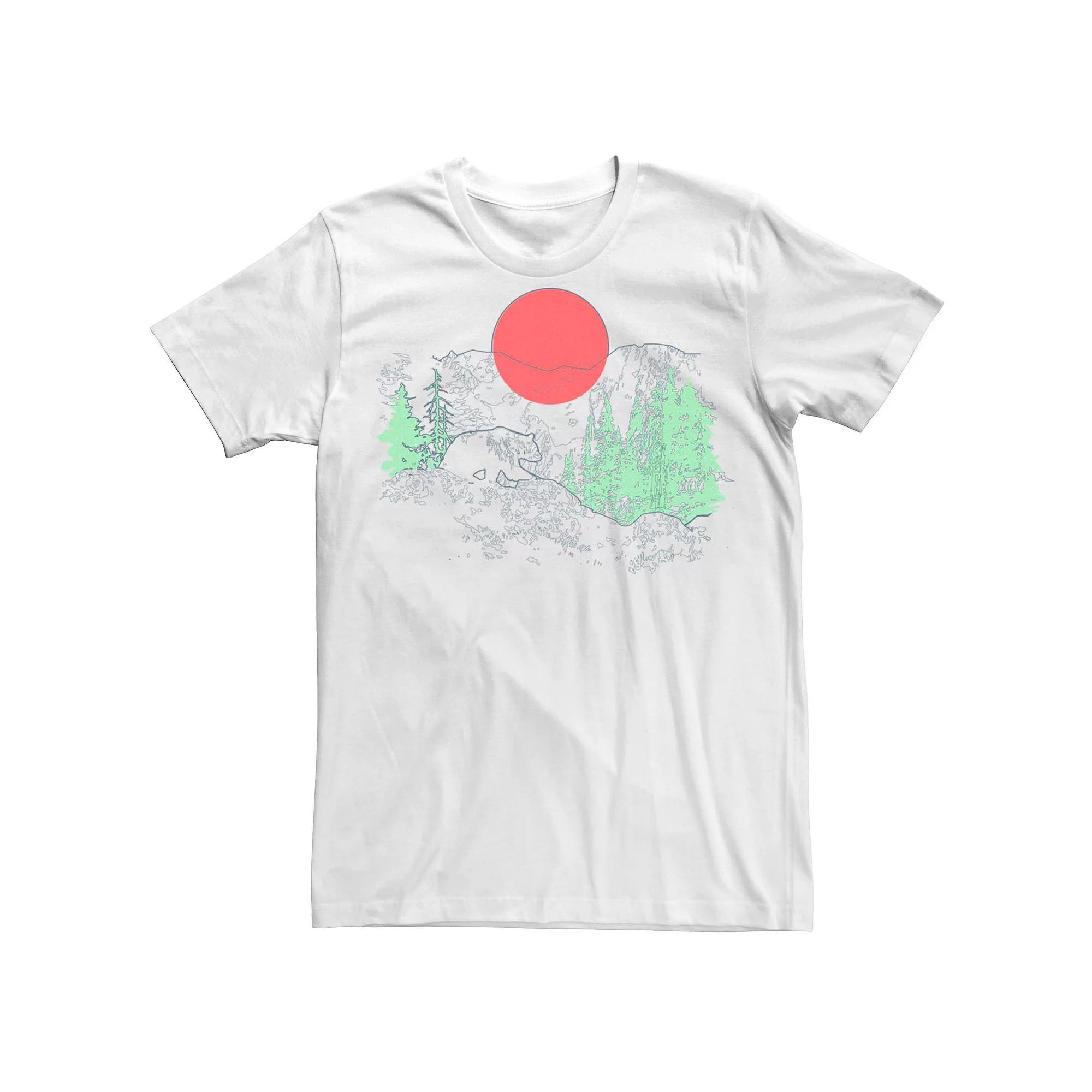 Men's Coloring Bear Mountains Line Art Graphic Tee, Size: Medium, White Product Image