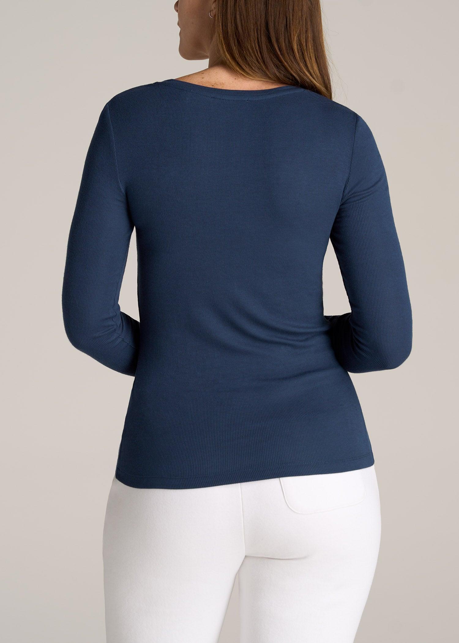 Tall Women's FITTED Ribbed Long Sleeve Henley in Navy Product Image