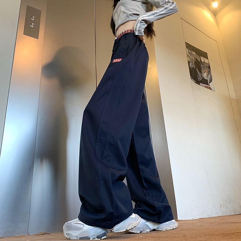 High Rise Plaid Panel Wide Leg Sweatpants Product Image