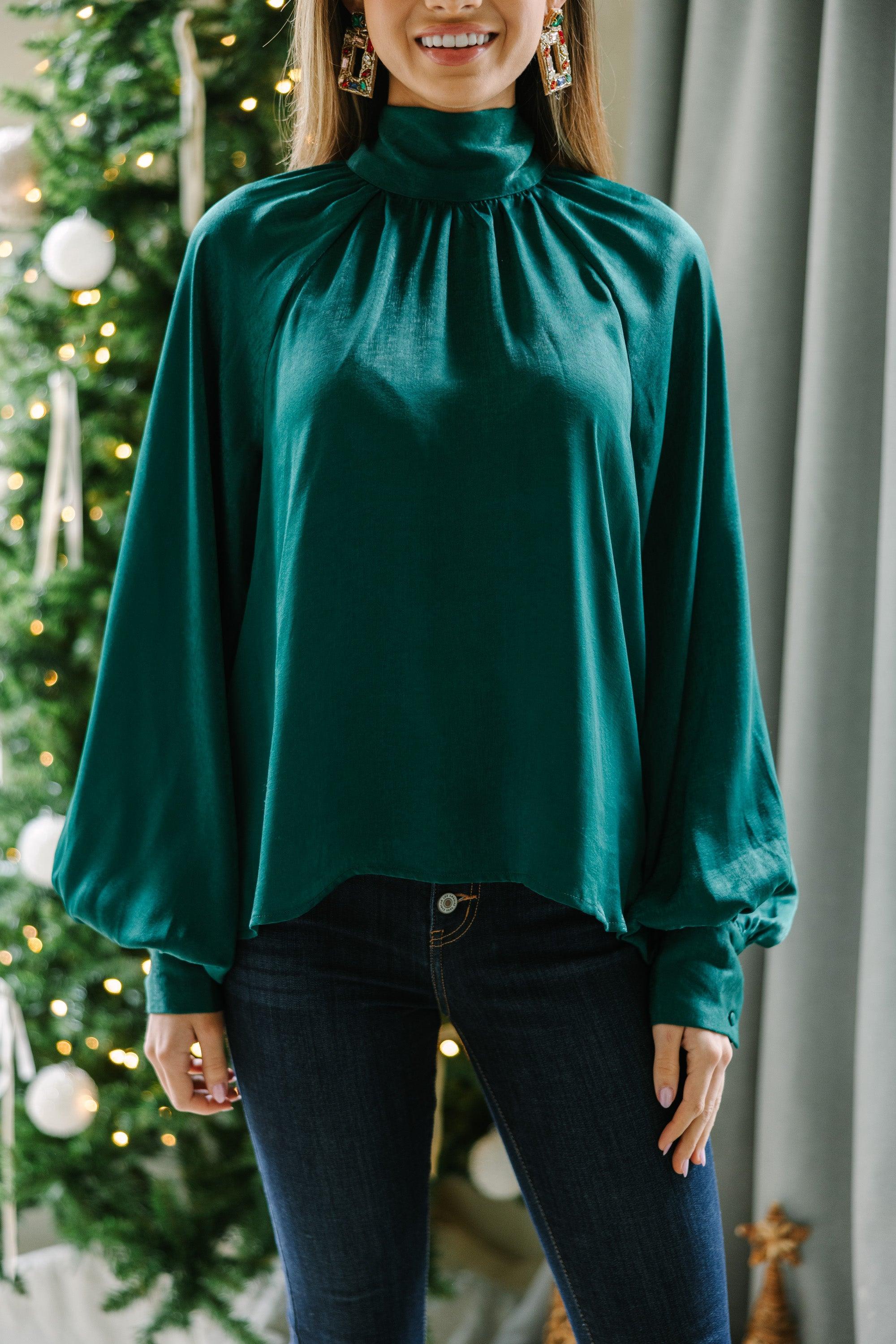 Feel This Way Emerald Green Satin Blouse Female Product Image