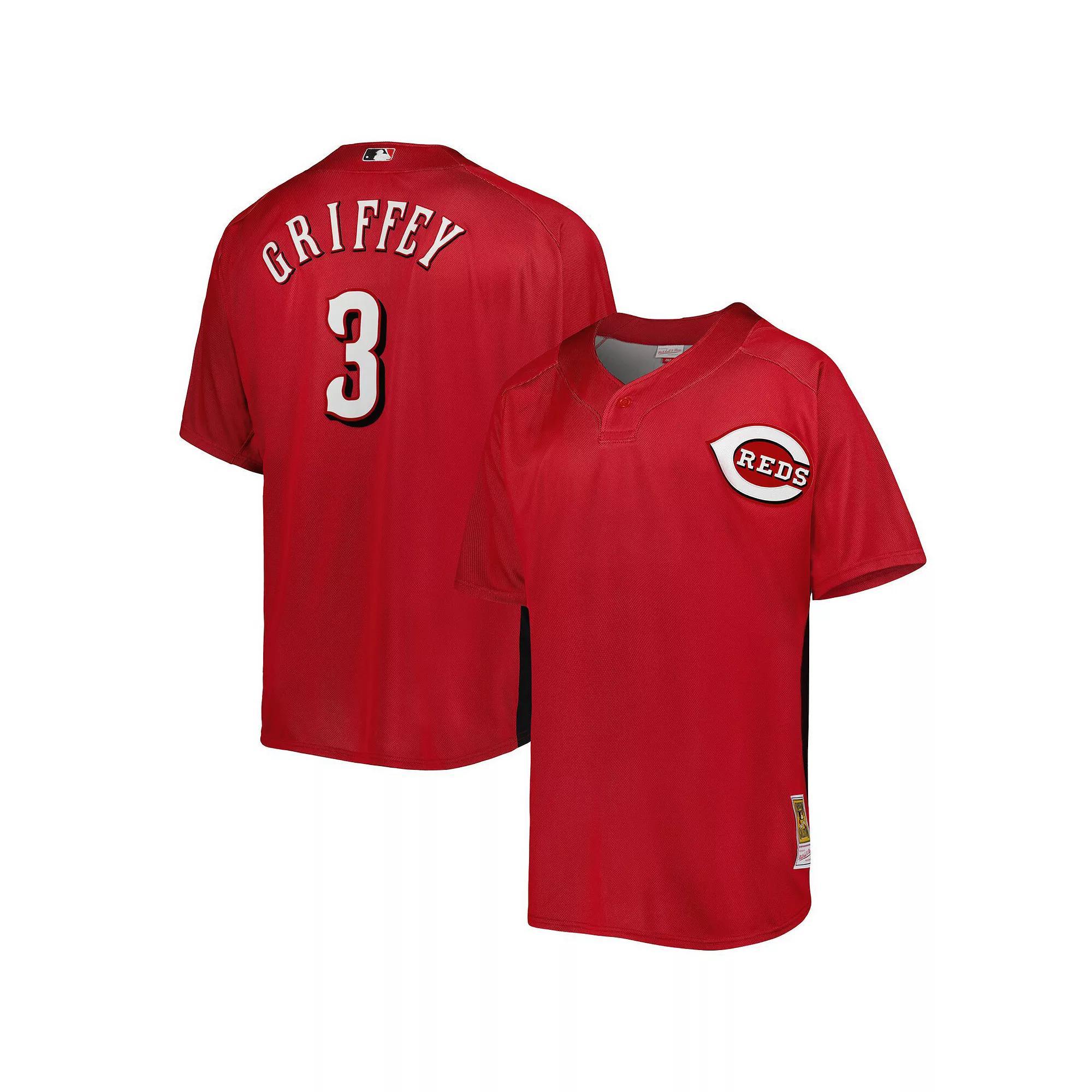 Men's Mitchell & Ness Ken Griffey Jr. Red Cincinnati Reds Cooperstown Collection Mesh Batting Practice Button-Up Jersey,  Product Image